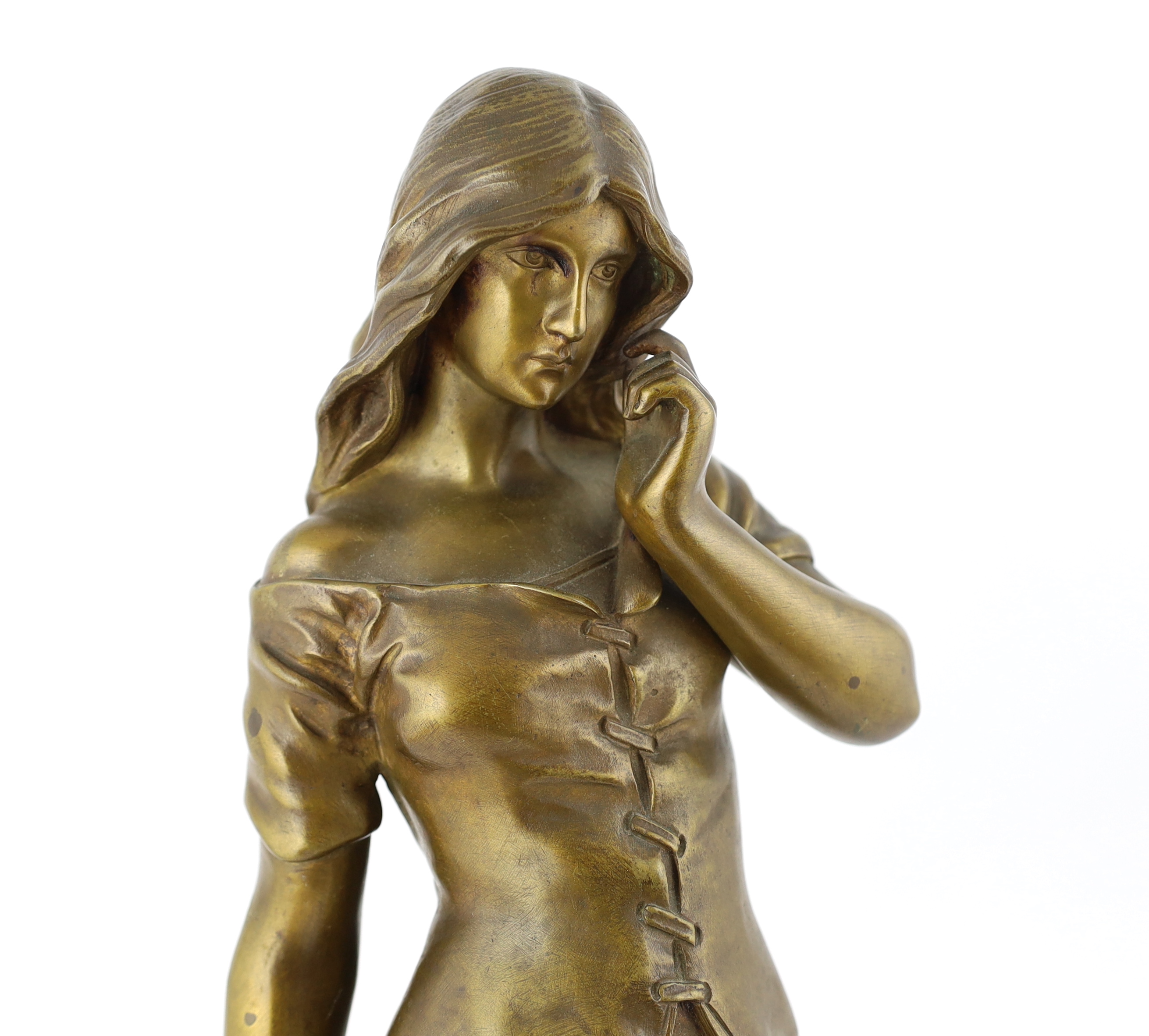 Pierre Marie François Ogé (1849-1912), a bronze figure of a tambourine girl standing with the instrument in her right hand, 52cm high